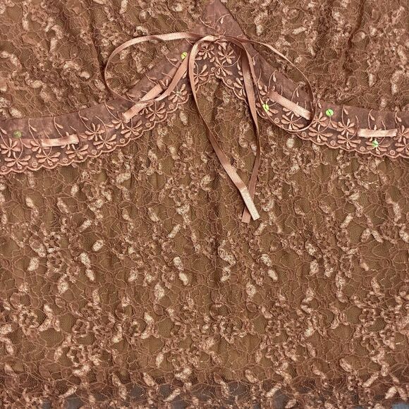 Merona Women’s Lace Sleeveless Blouse Top Brown Tie Front Size Medium - Picture 4 of 14